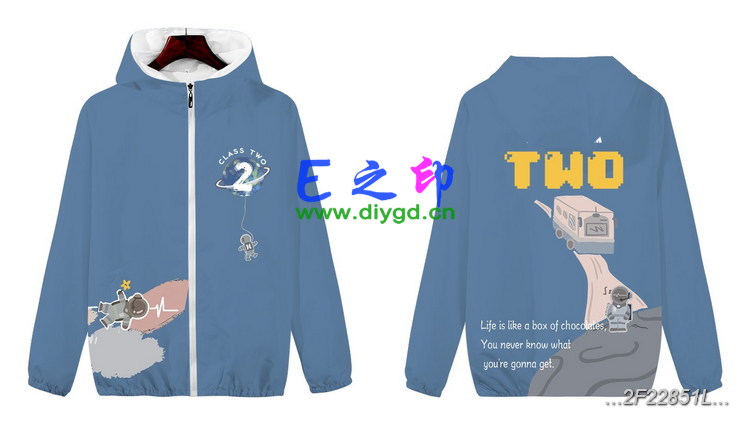 拉链风衣班服,二2班服风衣,全身印风衣,带帽班服,春秋班服,冬季班服,卫衣班服,班服图案